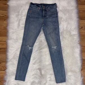 Express Blue Skinny Jeans with Distressed Details